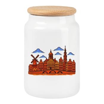 Amsterdam Skyline  - Keksdose mit Holzdeckel - Weiß - Vorne