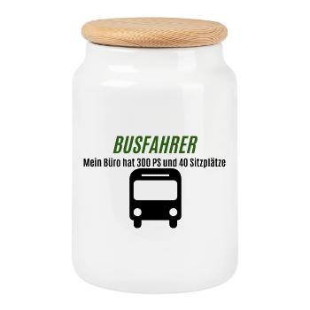 Bus Driver Green Logo Shirt - Cookie Jar with Wooden Lid - white - Front