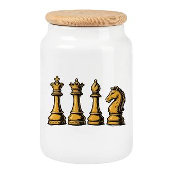 Royal Chess Pieces Vintage - Cookie Jar with Wooden Lid - white - Front