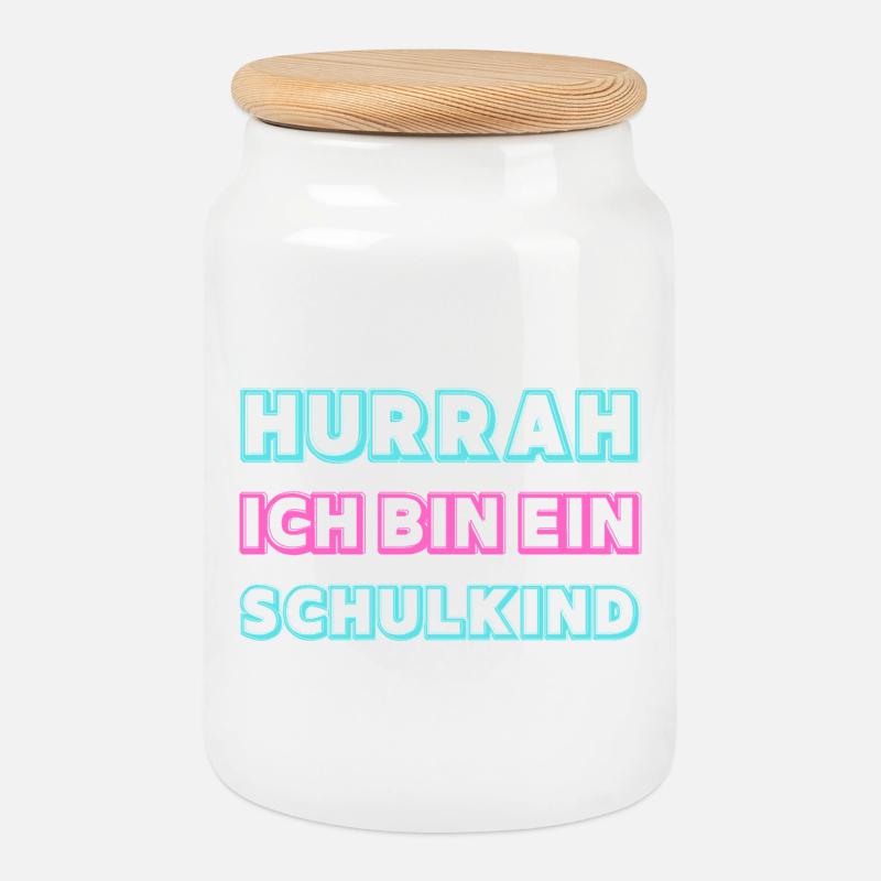 Hurra Schulkind Neon Schriftzug Mädchen - Keksdose mit Holzdeckel - Weiß