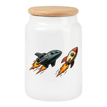Raketensprint Cartoon-Weltraum - Keksdose mit Holzdeckel - Weiß - Vorne