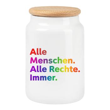 Alle Menschen Alle Rechte Immer Statement - Keksdose mit Holzdeckel - Weiß - Vorne