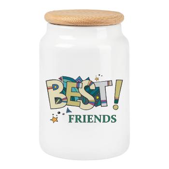Best Friends - Cookie Jar with Wooden Lid - white - Front