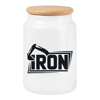 Iron Crane Bold Logo Tee - Cookie Jar with Wooden Lid - white - Front