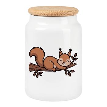 Eichhörnchen auf Ast Cartoon - Keksdose mit Holzdeckel - Weiß - Vorne