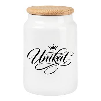 Unique crown - Cookie Jar with Wooden Lid - white - Front
