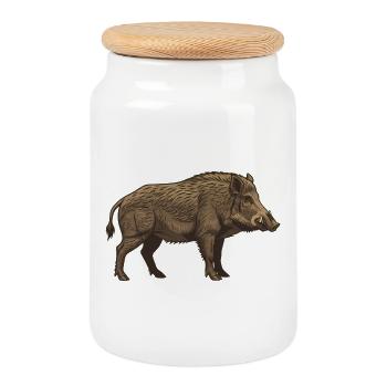 Realistisches Wildschwein Braun Jagd  - Keksdose mit Holzdeckel - Weiß - Vorne