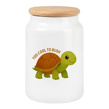 Too Cool To Rush Turtle - Cookie Jar with Wooden Lid - white - Front