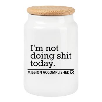 Shit Today – Procrastination Funny Saying Design - Cookie Jar with Wooden Lid - white - Front
