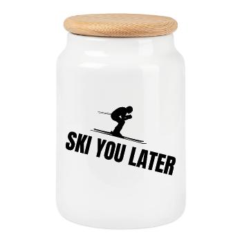 SKI YOU LATER – Funny ski saying - Cookie Jar with Wooden Lid - white - Front