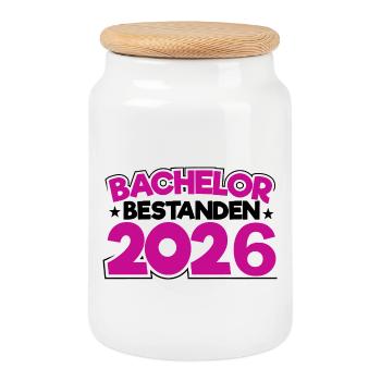 Bachelor 2026 Abschluss Promotion Sponsion - Keksdose mit Holzdeckel - Weiß - Vorne