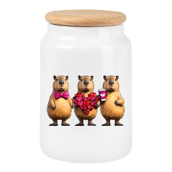 Liebesbiber Trio - Keksdose mit Holzdeckel - Weiß - Vorne