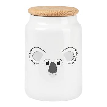 Cute Koala Face Kawaii Lazy DIY Animal Costume - Cookie Jar with Wooden Lid - white - Front
