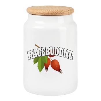Hagebuddne – Pun Meme Saying - Cookie Jar with Wooden Lid - white - Front