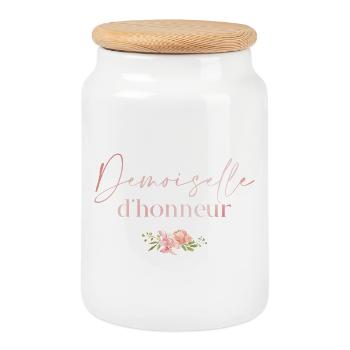 Floral Bridesmaid - Cookie Jar with Wooden Lid - white - Front