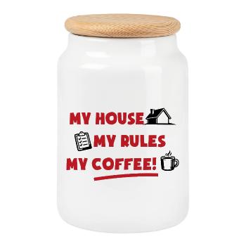 Ma maison, mes règles, mon café - Boîte à biscuits avec couvercle en bois - blanc - Devant