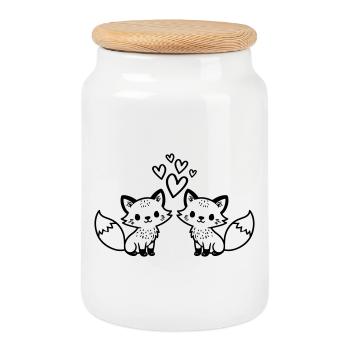 Amour du couple renard - Boîte à biscuits avec couvercle en bois - blanc - Devant