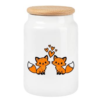 Amour du couple renard - Boîte à biscuits avec couvercle en bois - blanc - Devant