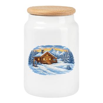 Winterliche Skihütte in den Bergen – Alpenidylle - Keksdose mit Holzdeckel - Weiß - Vorne