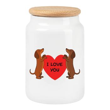 Amour teckel - Boîte à biscuits avec couvercle en bois - blanc - Devant