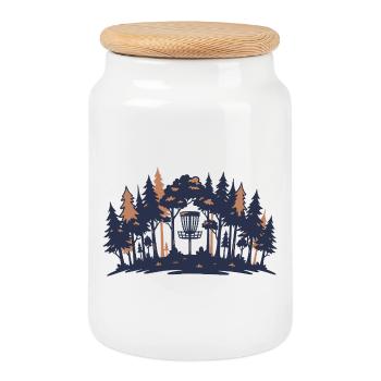 Disc Golf Scene Forest Basket Silhouette - Cookie Jar with Wooden Lid - white - Front