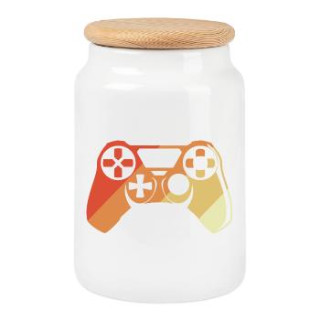 Vintage Gamepad - Cookie Jar with Wooden Lid - white - Front