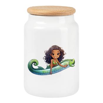 Dragon de mer et Aventurier - Boîte à biscuits avec couvercle en bois - blanc - Devant