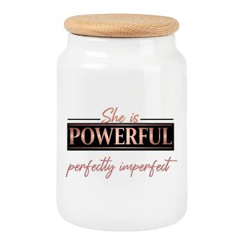 Powerful & Perfectly Imperfect – Rose Gold Design - Cookie Jar with Wooden Lid - white - Front