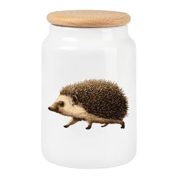 Drôle de hérisson - Boîte à biscuits avec couvercle en bois - blanc - Devant