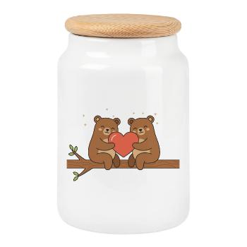 Bären Liebe – Süßes Kawaii Paar Design - Keksdose mit Holzdeckel - Weiß - Vorne