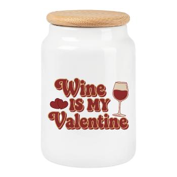Wine Is My Valentine – Retro Wein Design - Cookie Jar with Wooden Lid - white - Front