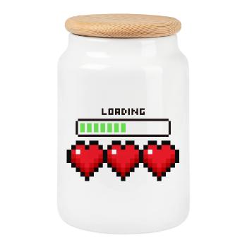 LOADING LOVE, PIXEL HEARTS 100%! FOR GAMER 1UP - Cookie Jar with Wooden Lid - white - Front
