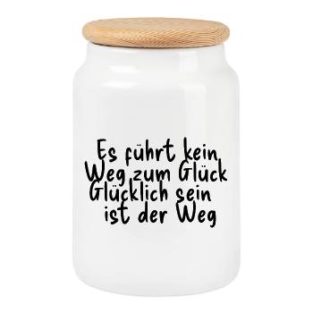 Glück ist der Weg - Keksdose mit Holzdeckel - Weiß - Vorne