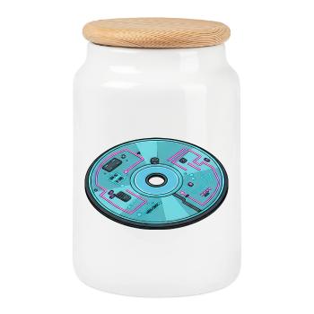 Digital Future Computer 90s Retro Design - Cookie Jar with Wooden Lid - white - Front