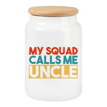 Mein Team nennt mich Onkel Spaßige bunte Typografie - Keksdose mit Holzdeckel - Weiß - Vorne