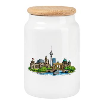 Berliner Skyline  - Keksdose mit Holzdeckel - Weiß - Vorne