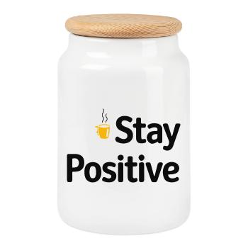 Stay Positive Coffee Mug - Cookie Jar with Wooden Lid - white - Front