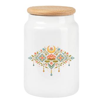 Spring ornament with flowers and moon - Cookie Jar with Wooden Lid - white - Front