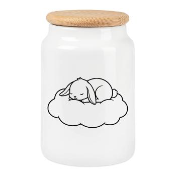 Schlafender Hase Wolke Outline Vektor - Keksdose mit Holzdeckel - Weiß - Vorne