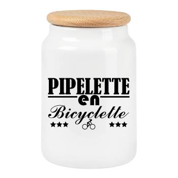 Pipelette auf einem Fahrrad - Keksdose mit Holzdeckel - Weiß - Vorne