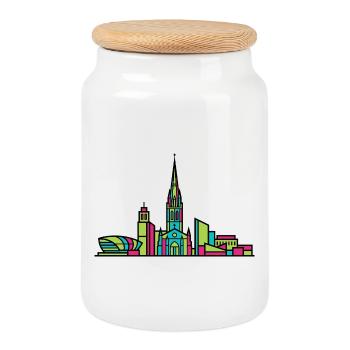 Coventry City Skyline Cathedral Ruins Line Art - Cookie Jar with Wooden Lid - white - Front