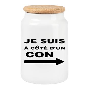 Je Suis À Côté D UN CON - Boîte à biscuits avec couvercle en bois - blanc - Devant