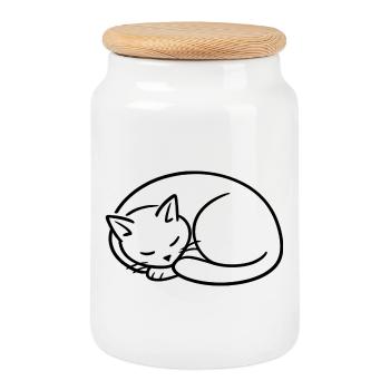 Étude de la lignée du chat endormi - Boîte à biscuits avec couvercle en bois - blanc - Devant