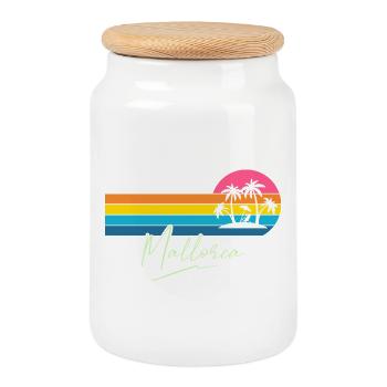 Mallorca Palmen Sunset Retro - Keksdose mit Holzdeckel - Weiß - Vorne