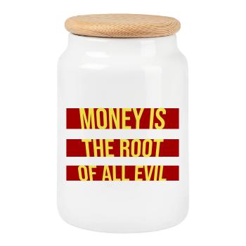 Money Root Evil Capitalism Greed Finance Rich - Cookie Jar with Wooden Lid - white - Front