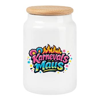 Jeck de la souris de carnaval - motif de l’Alaaf de Cologne - Boîte à biscuits avec couvercle en bois - blanc - Devant