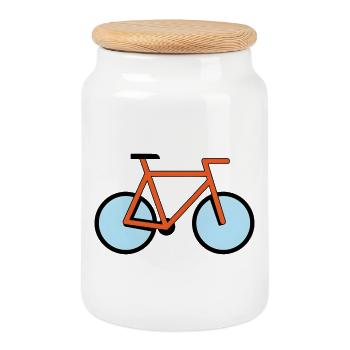Orange Fahrrad-Silhouette im Pop-Style - Keksdose mit Holzdeckel - Weiß - Vorne