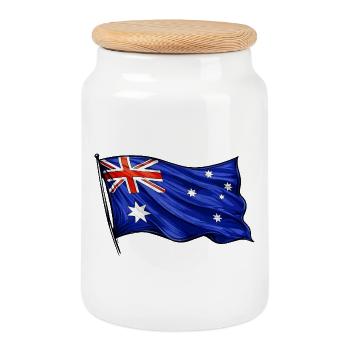 Australia Flag Pattern - Cookie Jar with Wooden Lid - white - Front