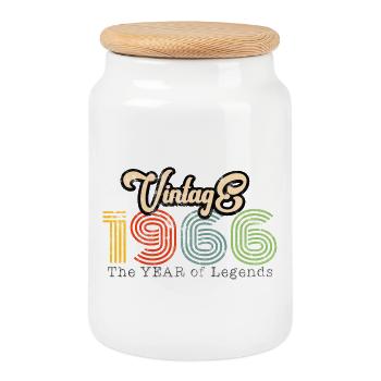 1966 vintage - Cookie Jar with Wooden Lid - white - Front