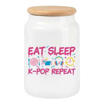 Mange, dors, K-Pop, rediffusion, musique coréenne K-pop. - Boîte à biscuits avec couvercle en bois - blanc - Devant
